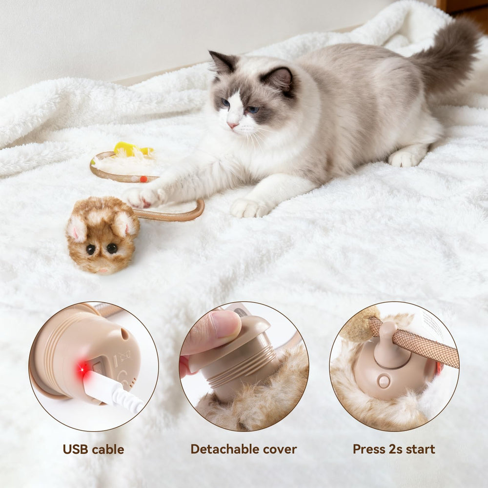 Migipaws Migimouse rechargeable battery design supports extended play sessions.