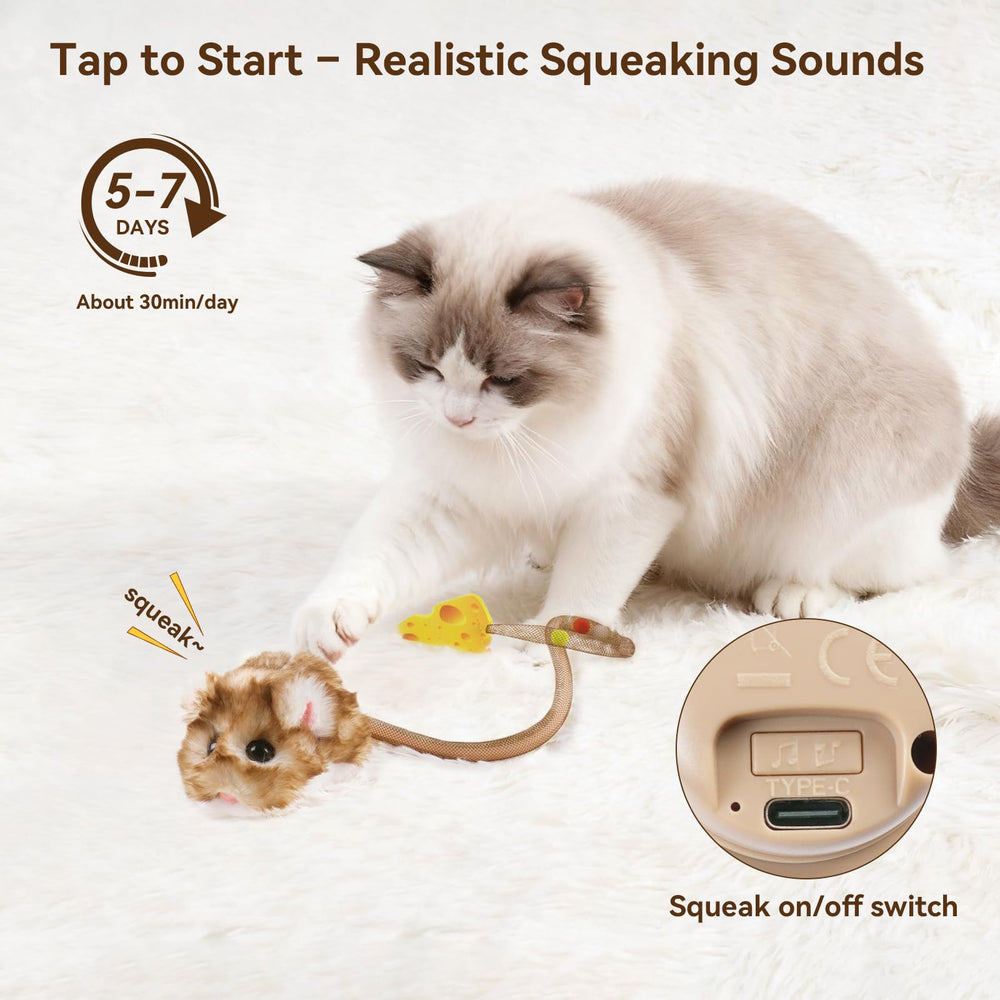 Migipaws Migimouse tail wiggle feature entices pounce with lifelike flicks.