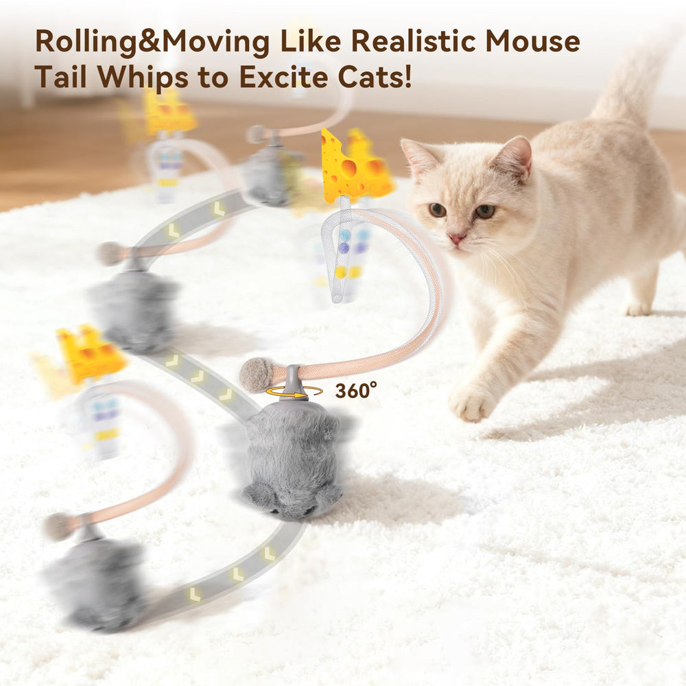 Migipaws MigiMouse with a wiggling tail in action for chasing