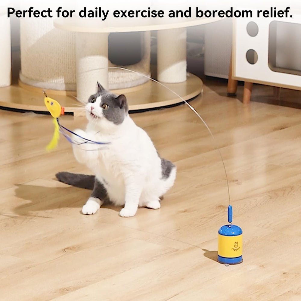 Migipaws teaser wand blue spring loaded base resists strong tugs