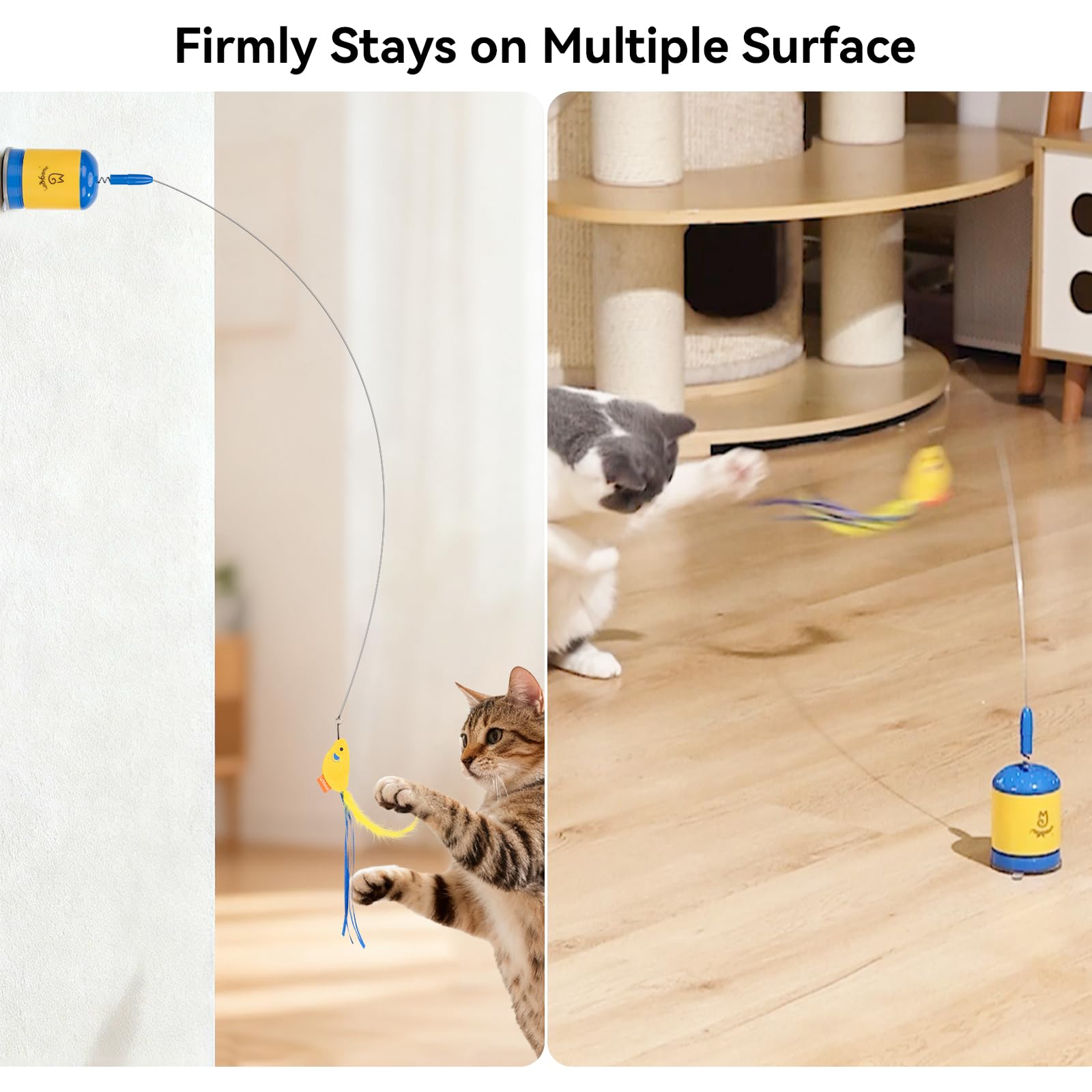Migipaws teaser wand blue suction base adheres to floors or glass