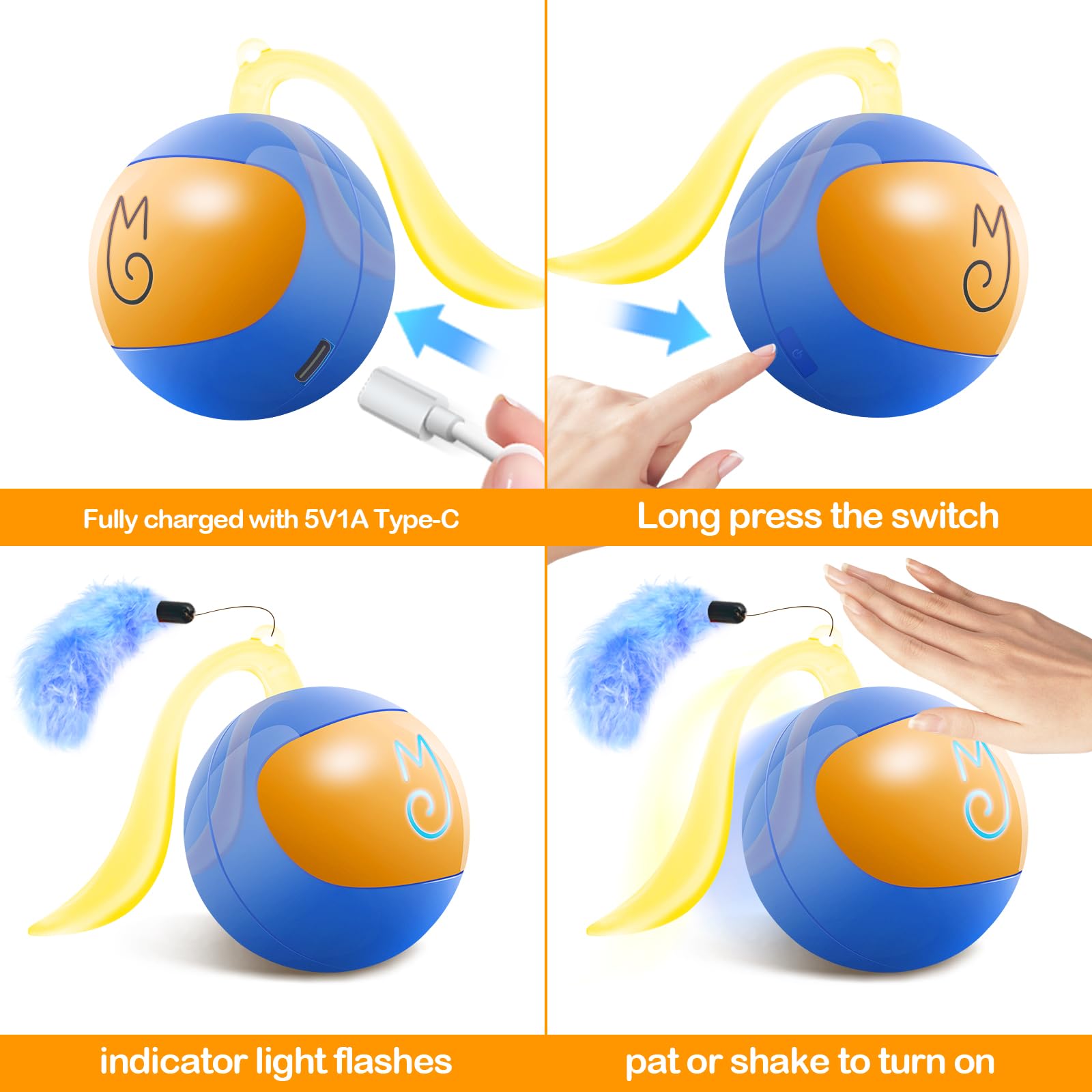 Migipaws usb-c rechargeable ball charges quickly for ongoing play