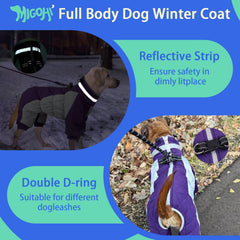 MIGOHI back-zipper-d-ring allows easy on-off and secure leash attachment.