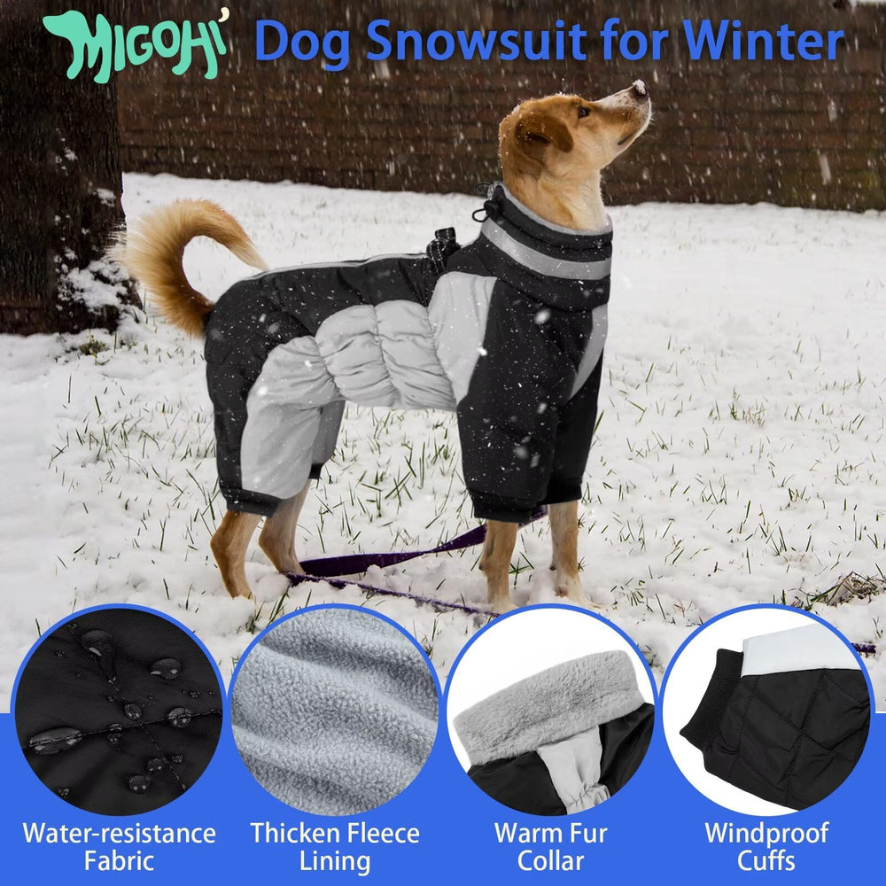 MIGOHI dog coat with harness-built back for secure leash use.