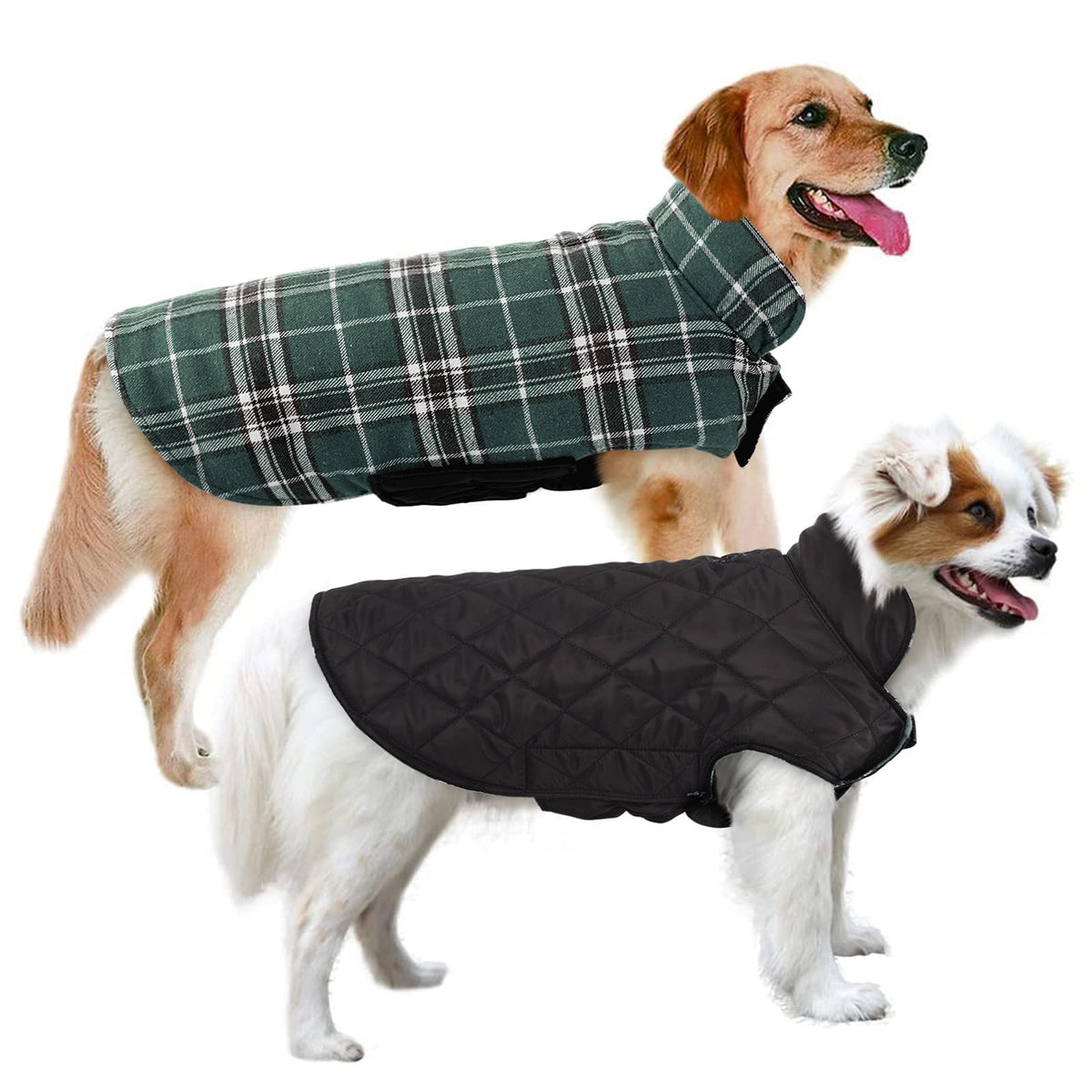 MIGOHI plaid winter dog jacket front view keeps medium dogs warm on winter walks