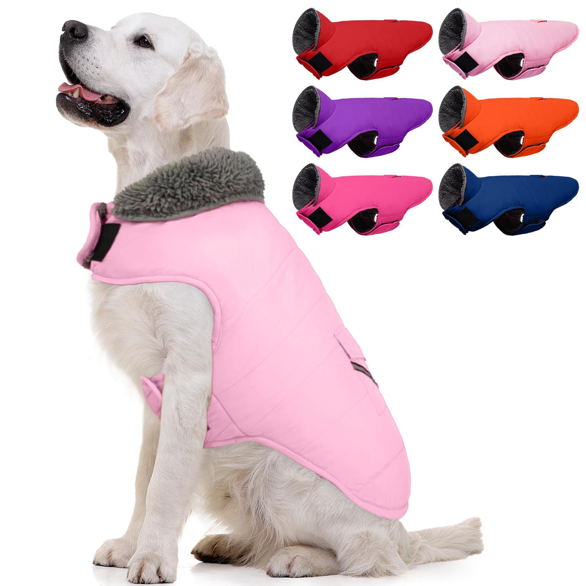 Migohi warm dog snowsuit front view with snug windproof protection
