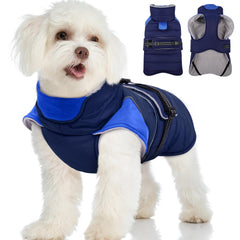 MIGOHI waterproof dog winter coat front view in dark blue shows warmth and weather protection