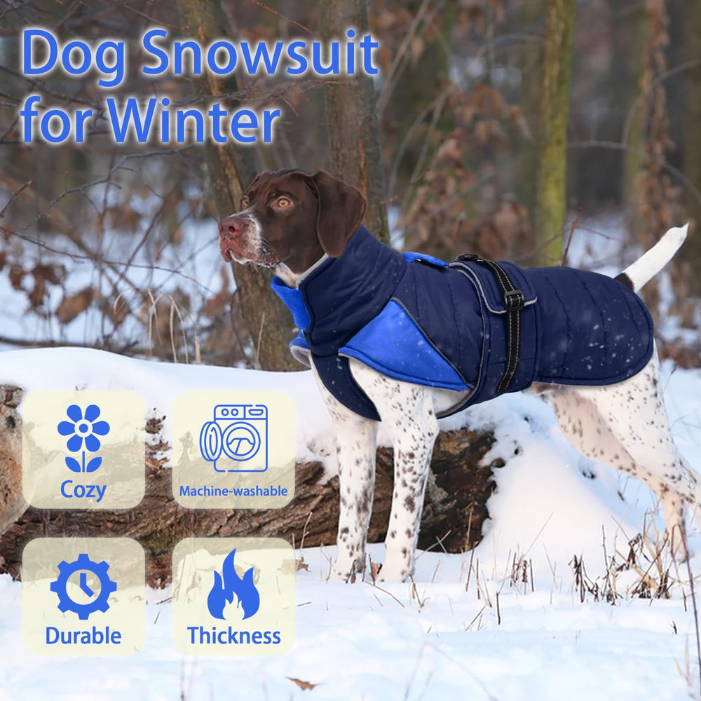 MIGOHI waterproof dog winter coat side view highlights secure, adjustable fit for walks