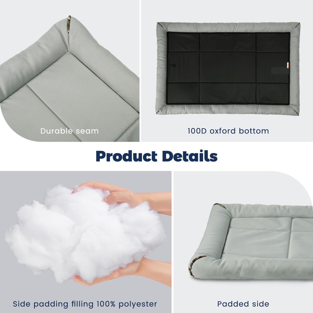 Miguel Oxford Ripstop Bed placed inside a metal crate for cozy containment.