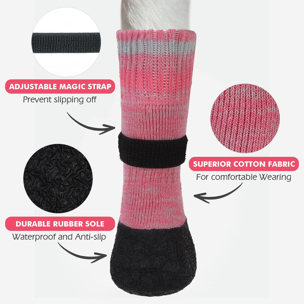 Mihachi anti-slip dog socks pink side view showing secure fit