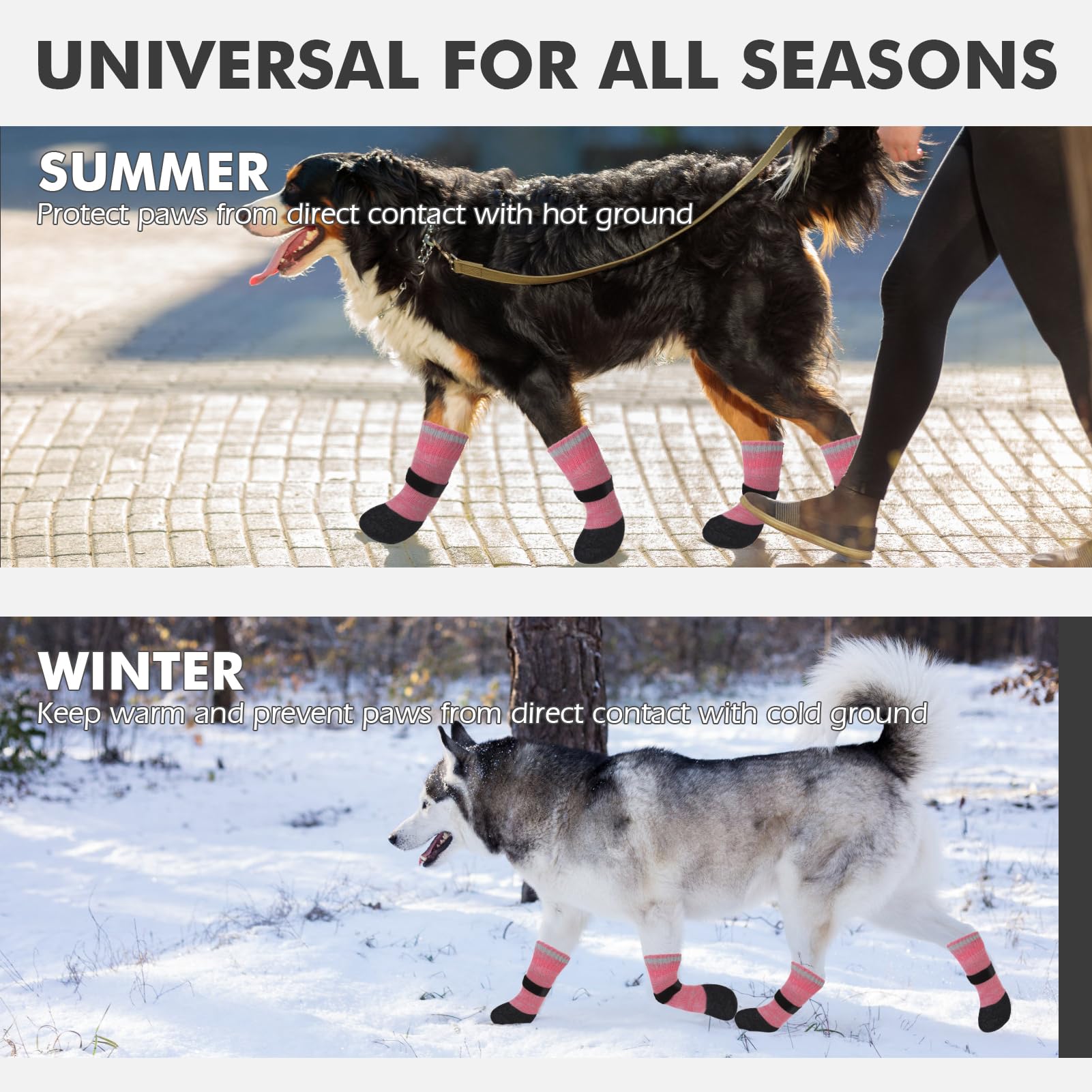 Mihachi dog socks on floor demonstrating grip and waterproofing