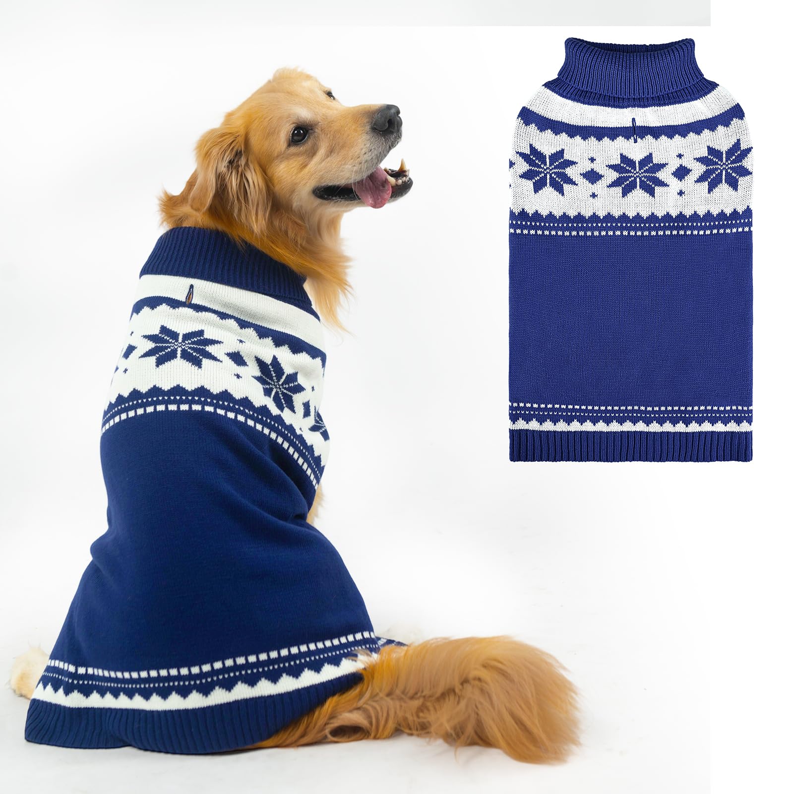 Mihachi dog sweater colorful stripes navy blue front view for cozy warmth
