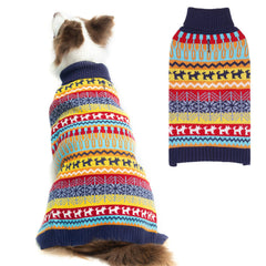 Mihachi dog sweater with colorful stripes on dog for cozy warmth during walks