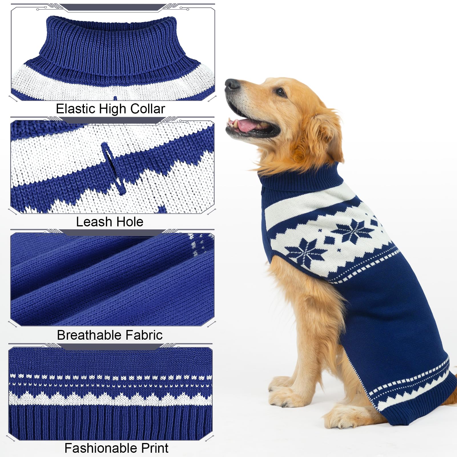 Mihachi dog sweater navy blue high-neck close-up for full-coverage protection