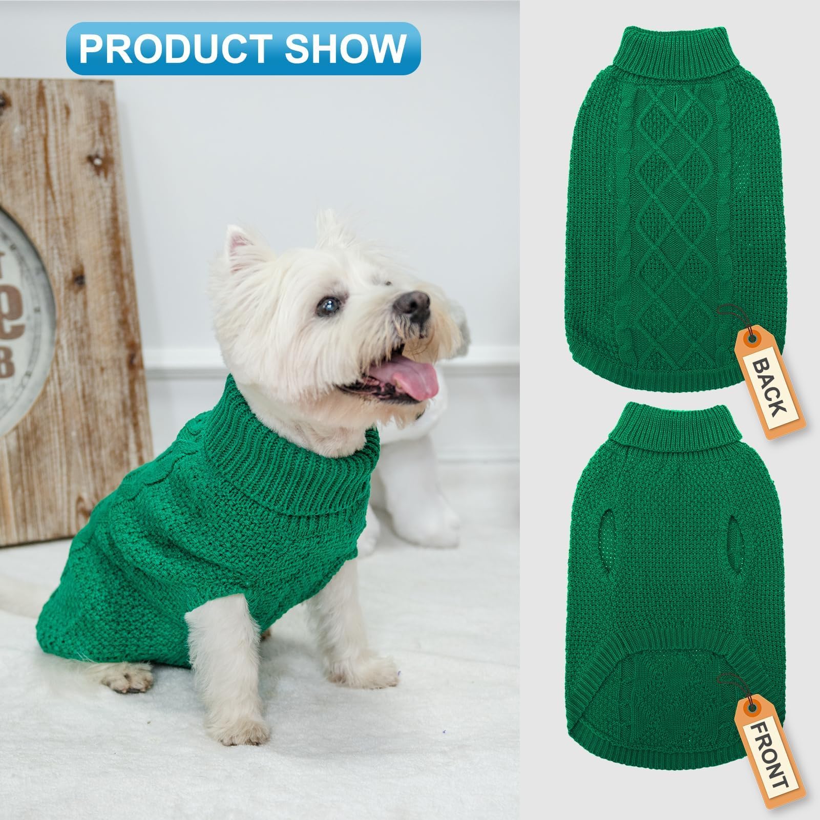 Mihachi Turtleneck Dog Sweater cable-knit close-up highlights durable warmth.