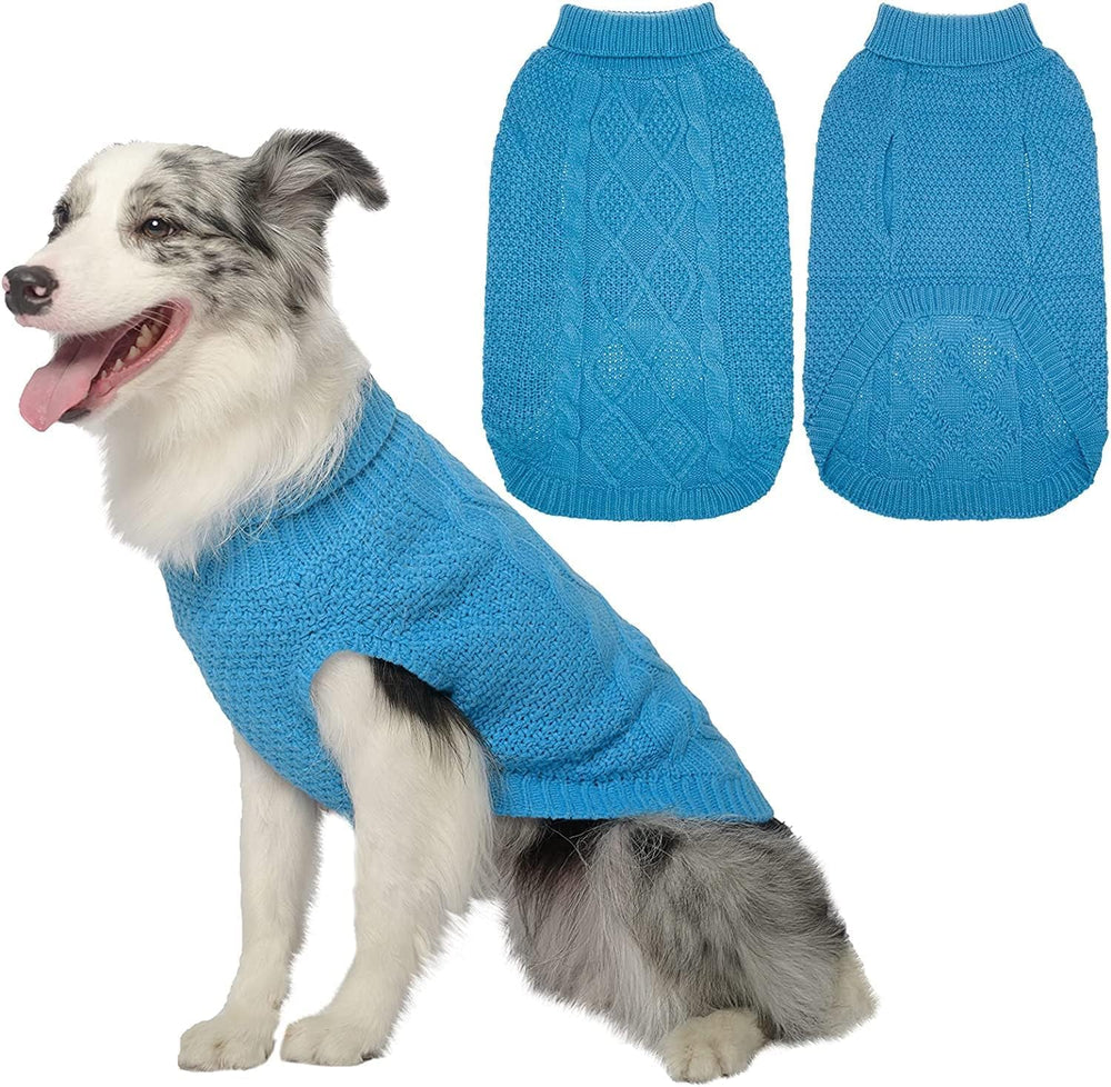 Mihachi turtleneck dog sweater front view showcases classic cable knit warmth for cold weather