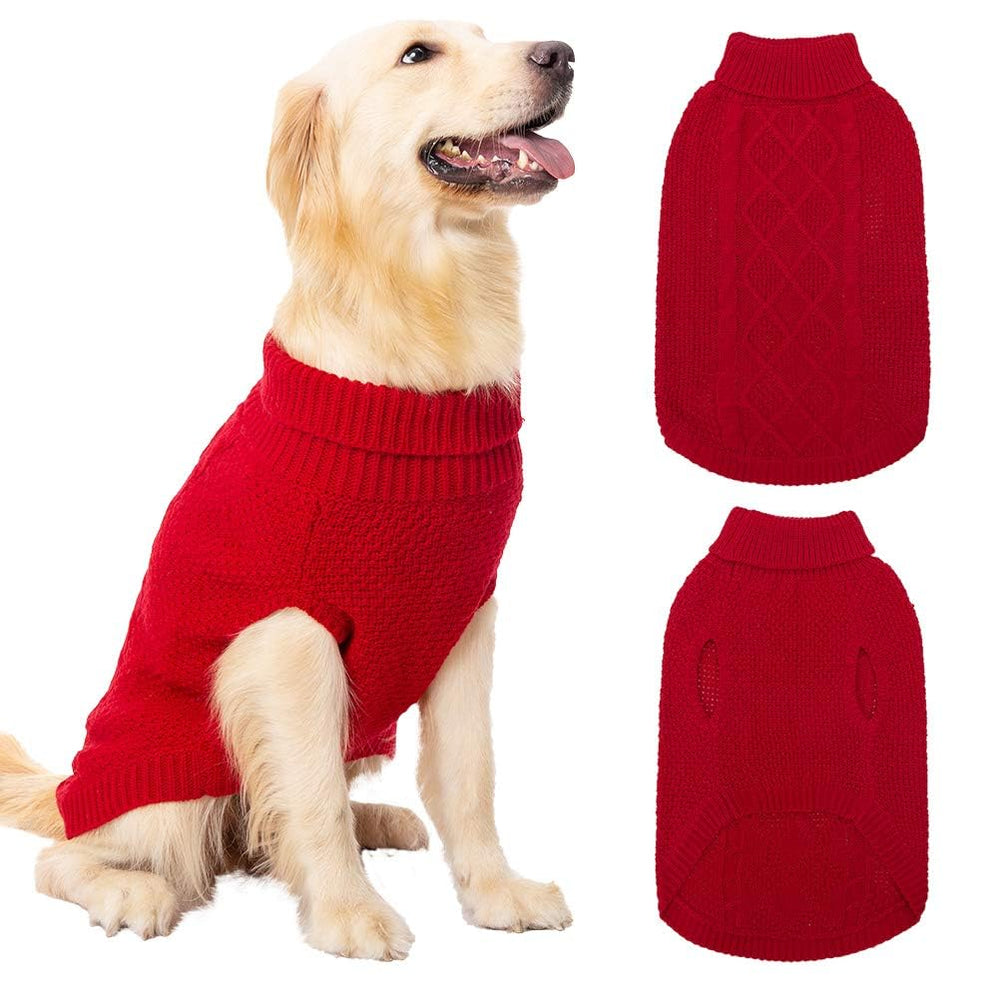Mihachi turtleneck dog sweater front view shows warm, cable-knit design for cold walks.