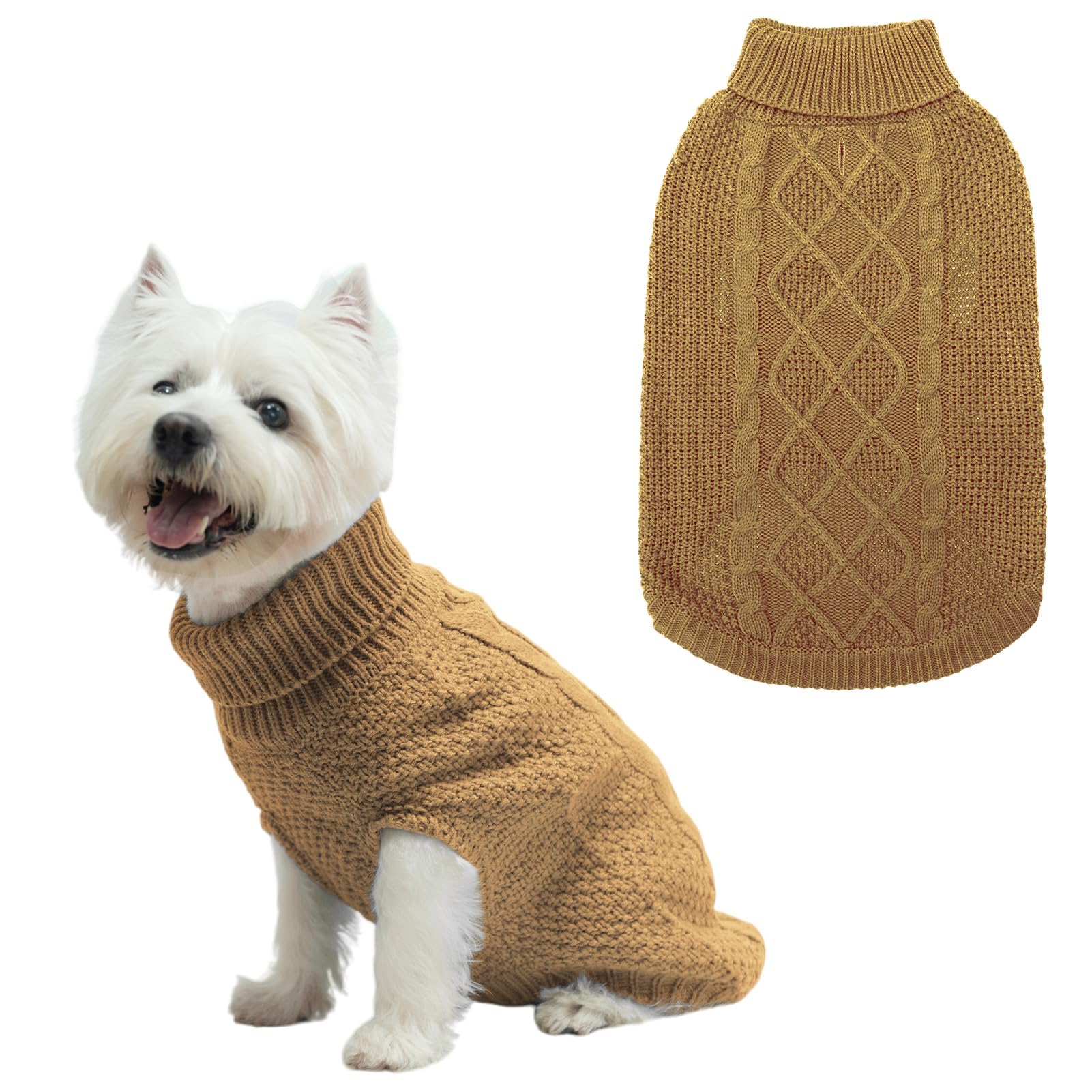 Mihachi Turtleneck Dog Sweater front view shows cozy warmth for cold walks.