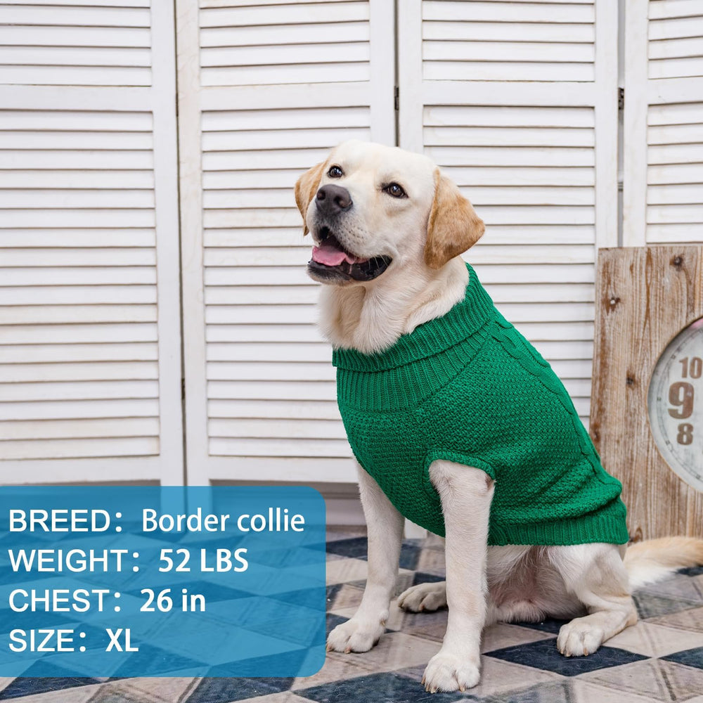 Mihachi turtleneck dog sweater in green color demonstrates warm winter style.