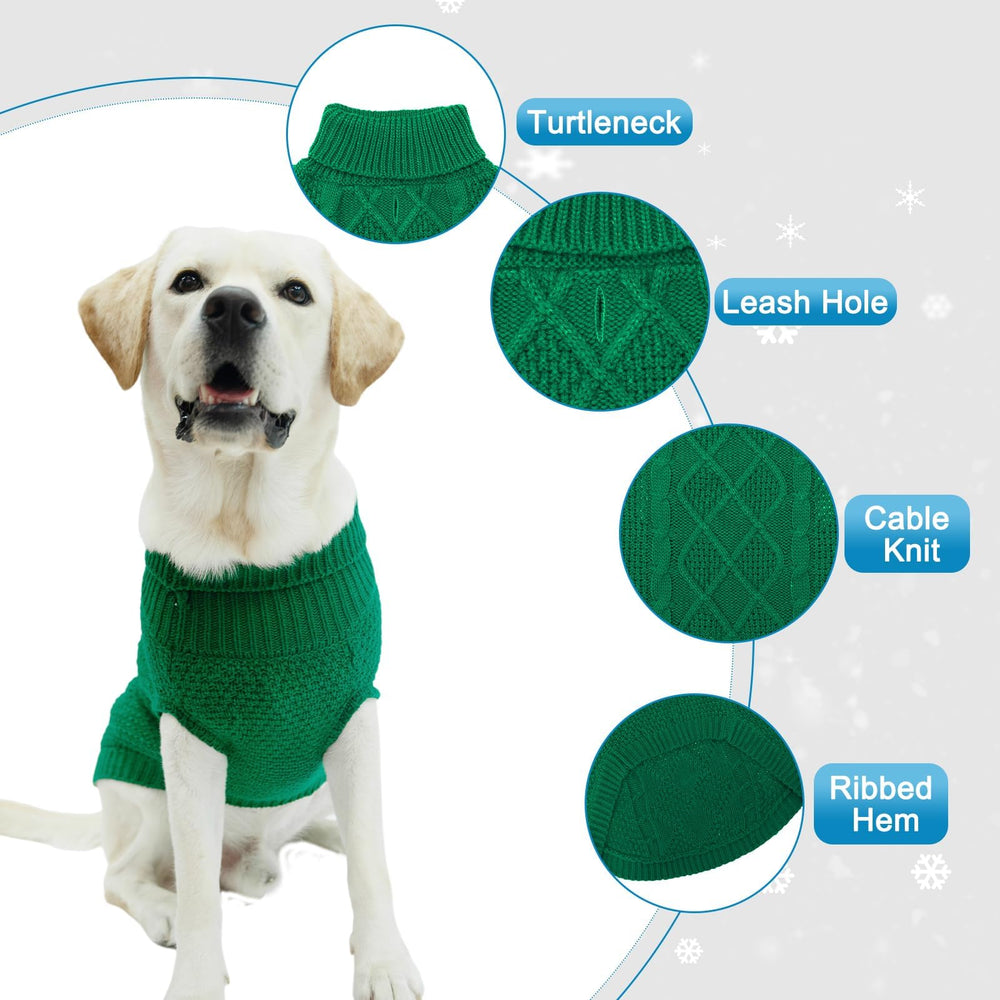 Mihachi turtleneck dog sweater green elastic collar helps quick on/off.