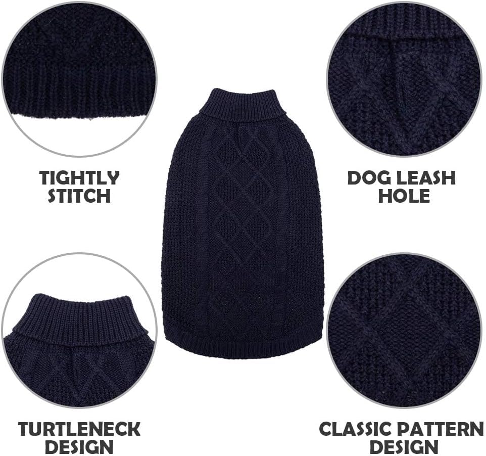 Mihachi turtleneck dog sweater leash-hole detail for easy walks.