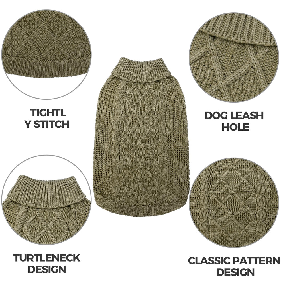 Mihachi turtleneck dog sweater leash hole detail for easy walks.