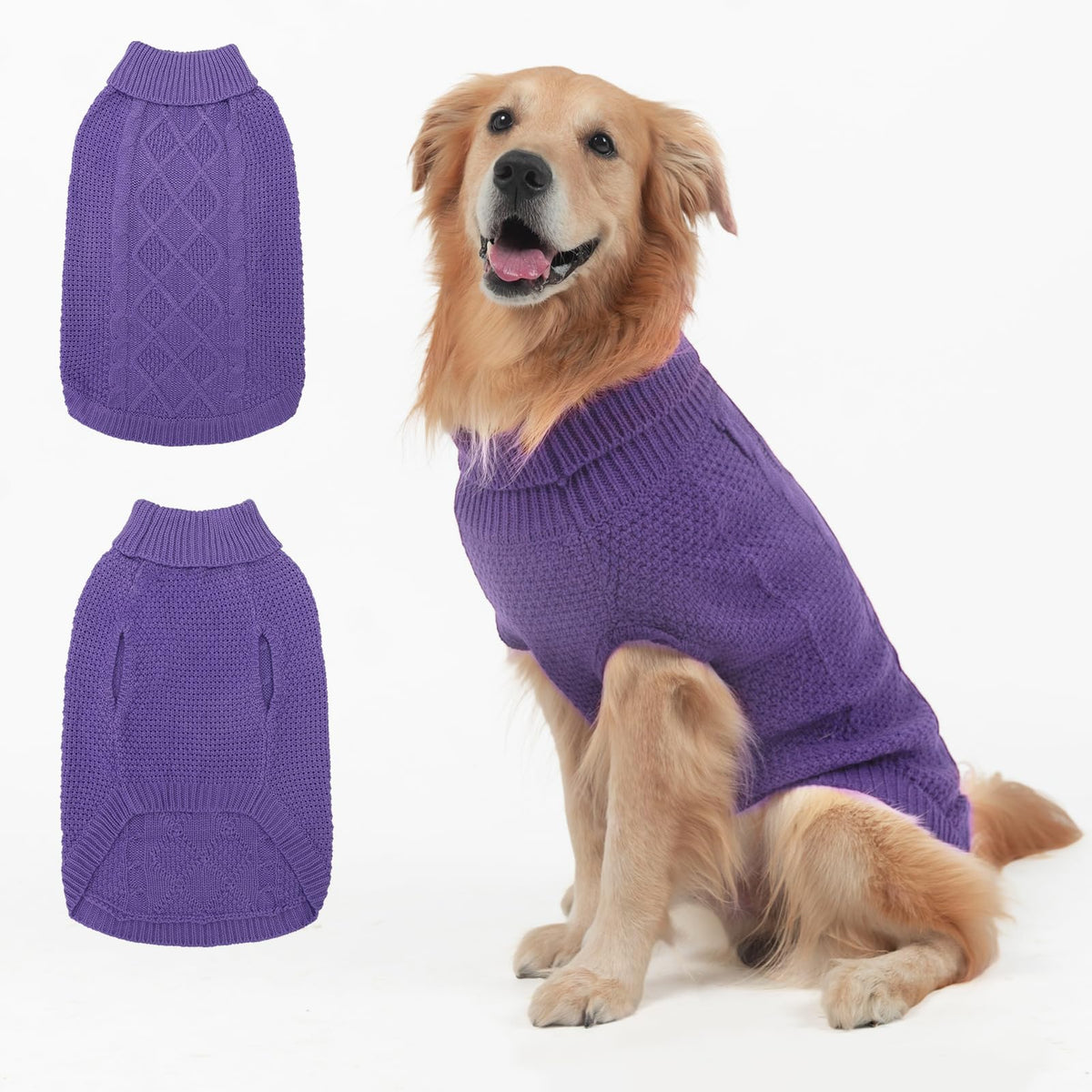 Mihachi turtleneck dog sweater light purple XL front view for cozy warmth.