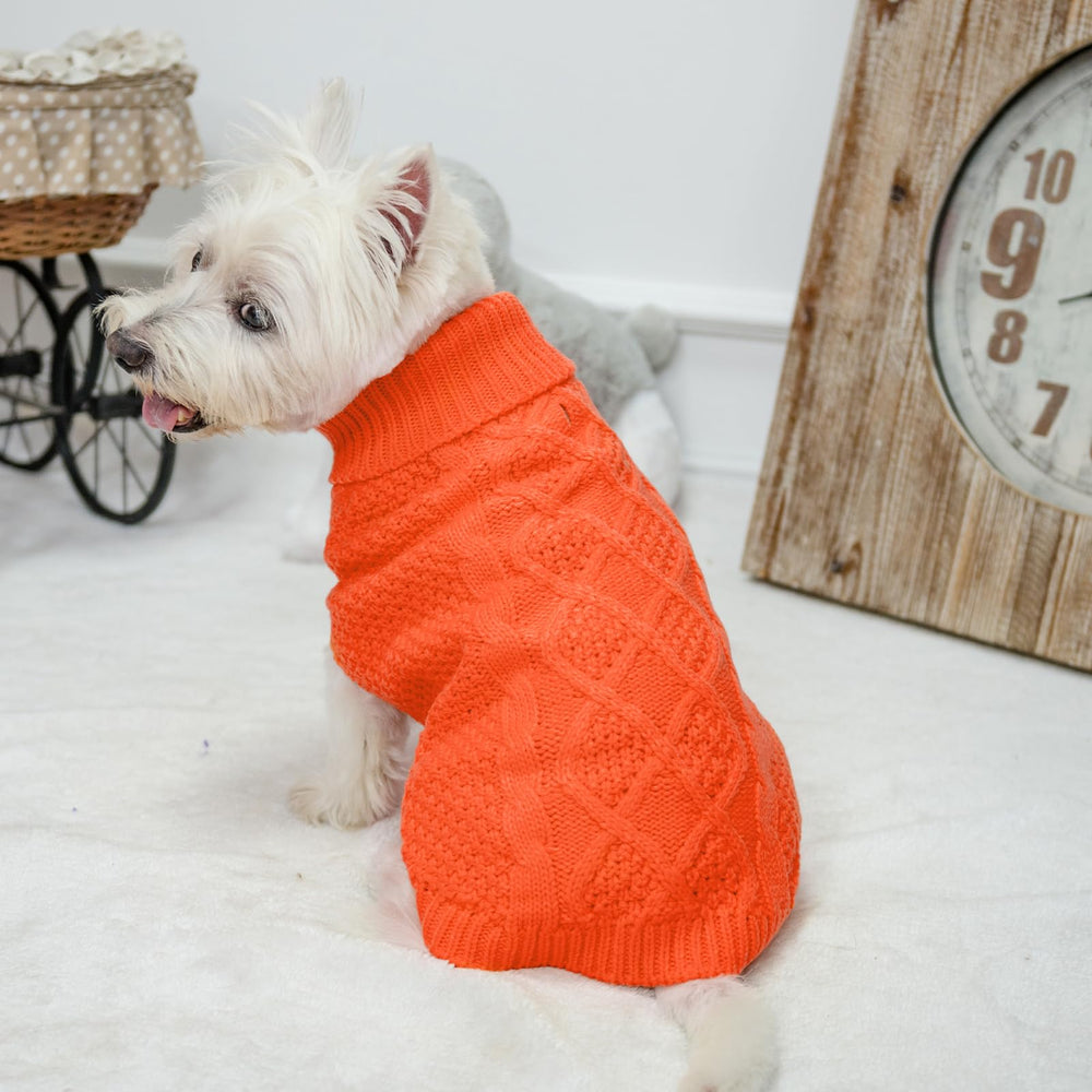 Mihachi turtleneck dog sweater orange color adds bright winter style