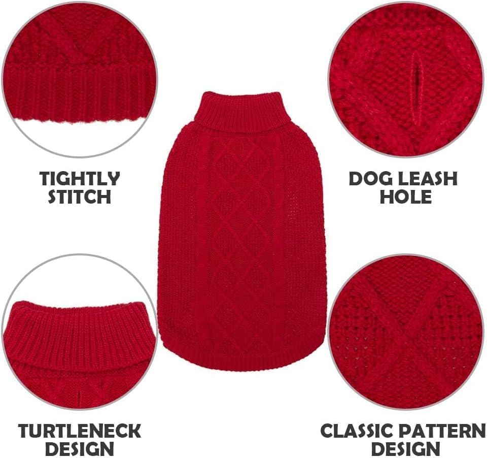 Mihachi turtleneck dog sweater red close-up knit, showing durable ribbed texture.