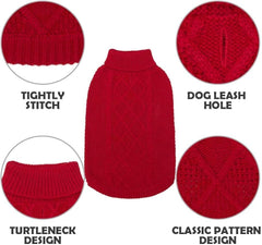 Mihachi turtleneck dog sweater red close-up knit, showing durable ribbed texture.