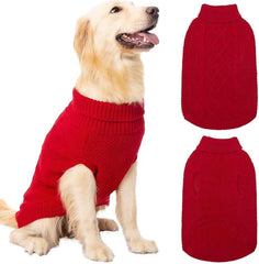 Mihachi turtleneck dog sweater red front view, cozy knit warmth for chilly walks.