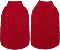 Mihachi turtleneck dog sweater red side view, classic cable knit for everyday warmth.