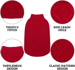 Mihachi turtleneck dog sweater red XL cable-knit close-up texture and warmth