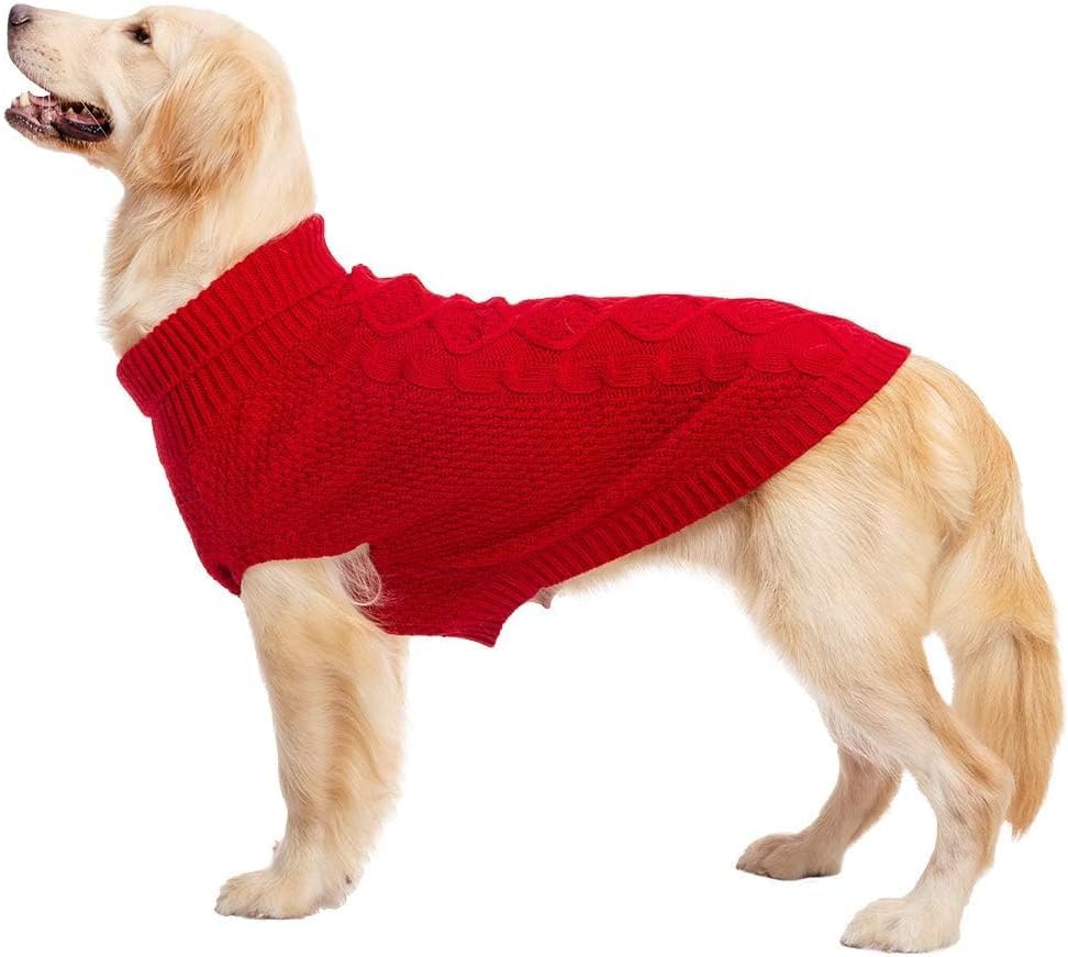 Mihachi turtleneck dog sweater red XL on dog during winter walk