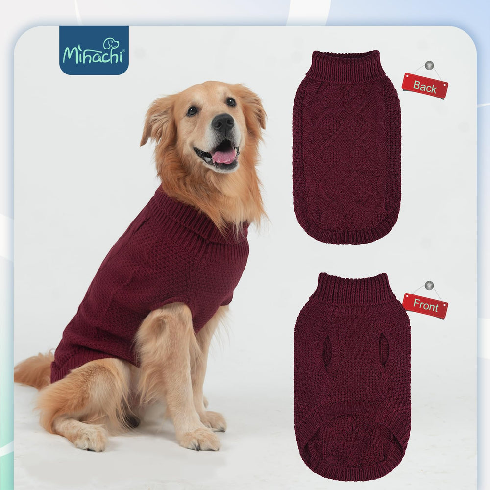 Mihachi turtleneck dog sweater wine red chest measurement closeup emphasizes proper fit.
