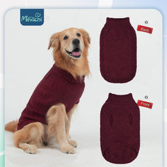 Mihachi turtleneck dog sweater wine red chest measurement closeup emphasizes proper fit.