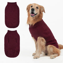 Mihachi turtleneck dog sweater wine red closeup knit for warm winter walks.