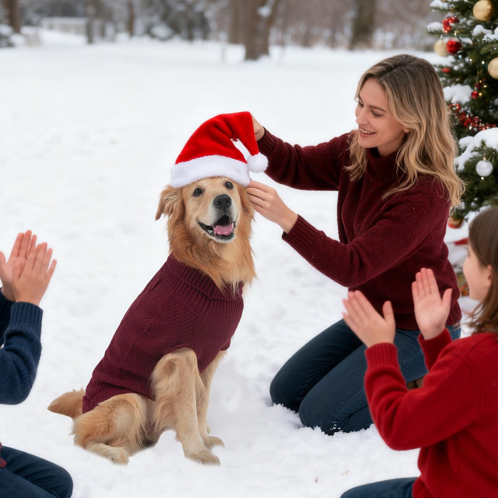 Mihachi turtleneck dog sweater wine red fashion-forward winter look.