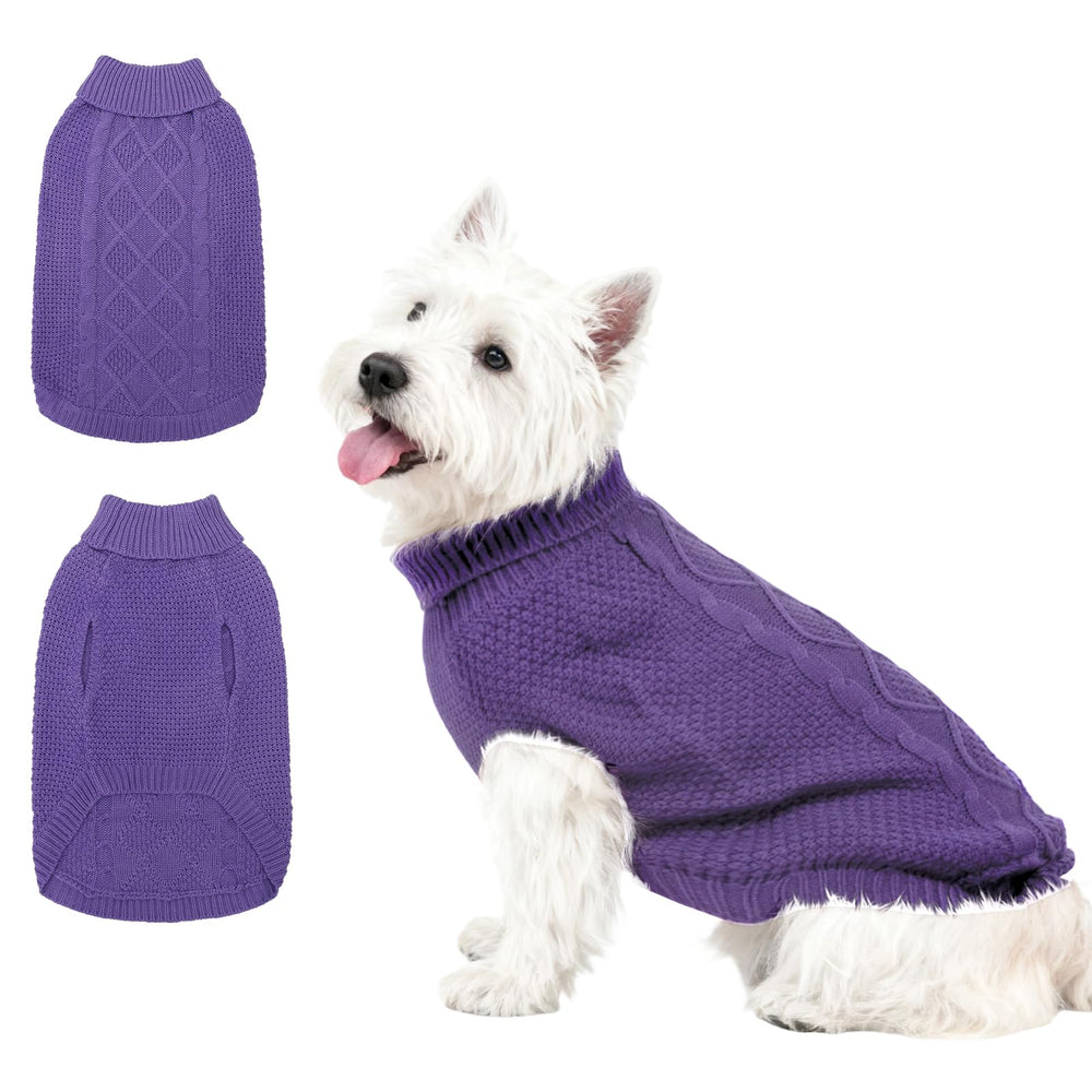Mihachi turtleneck dog sweater front view in winter coat knit for warmth and style