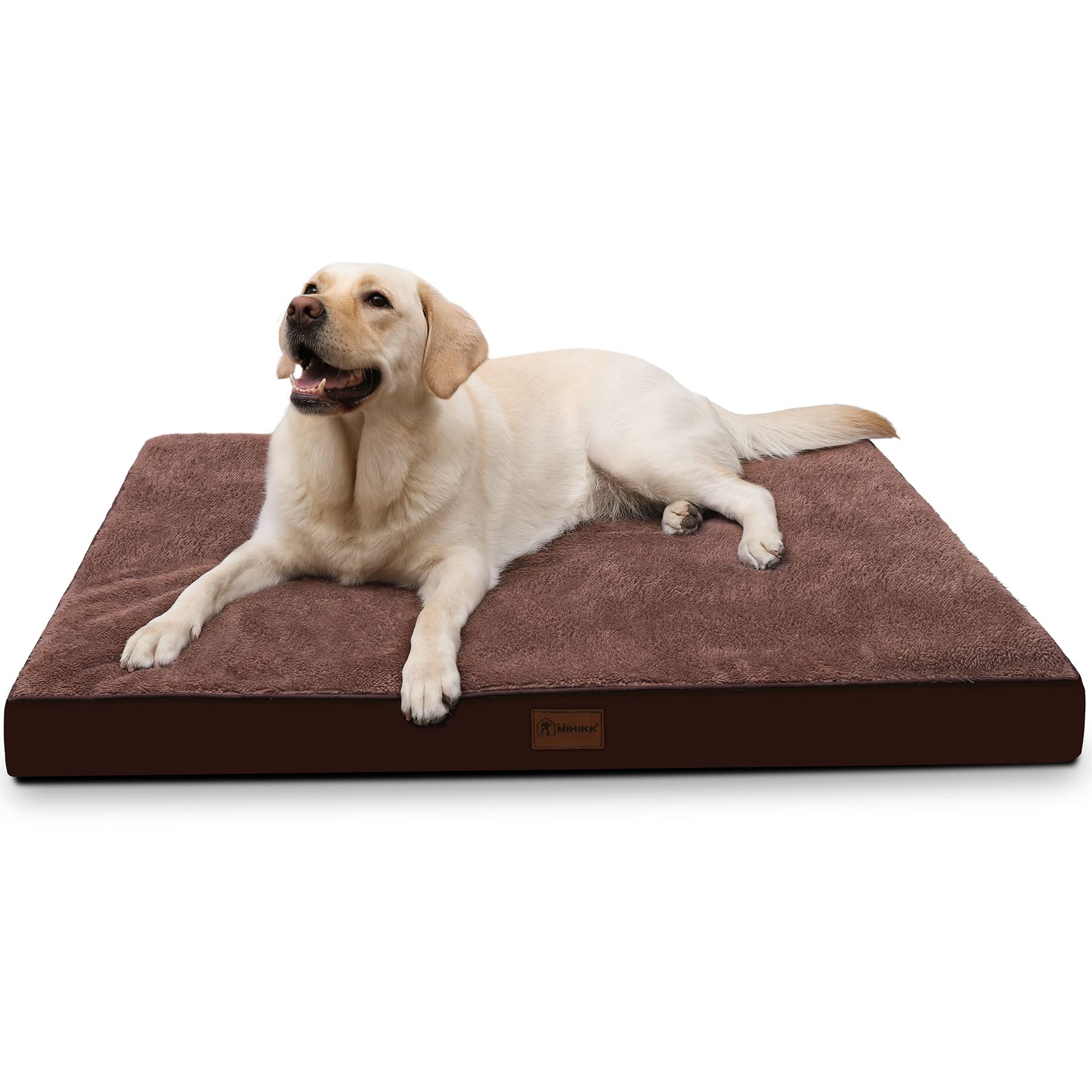 MIHIKK brown dog bed blends with home decor and fur visibility