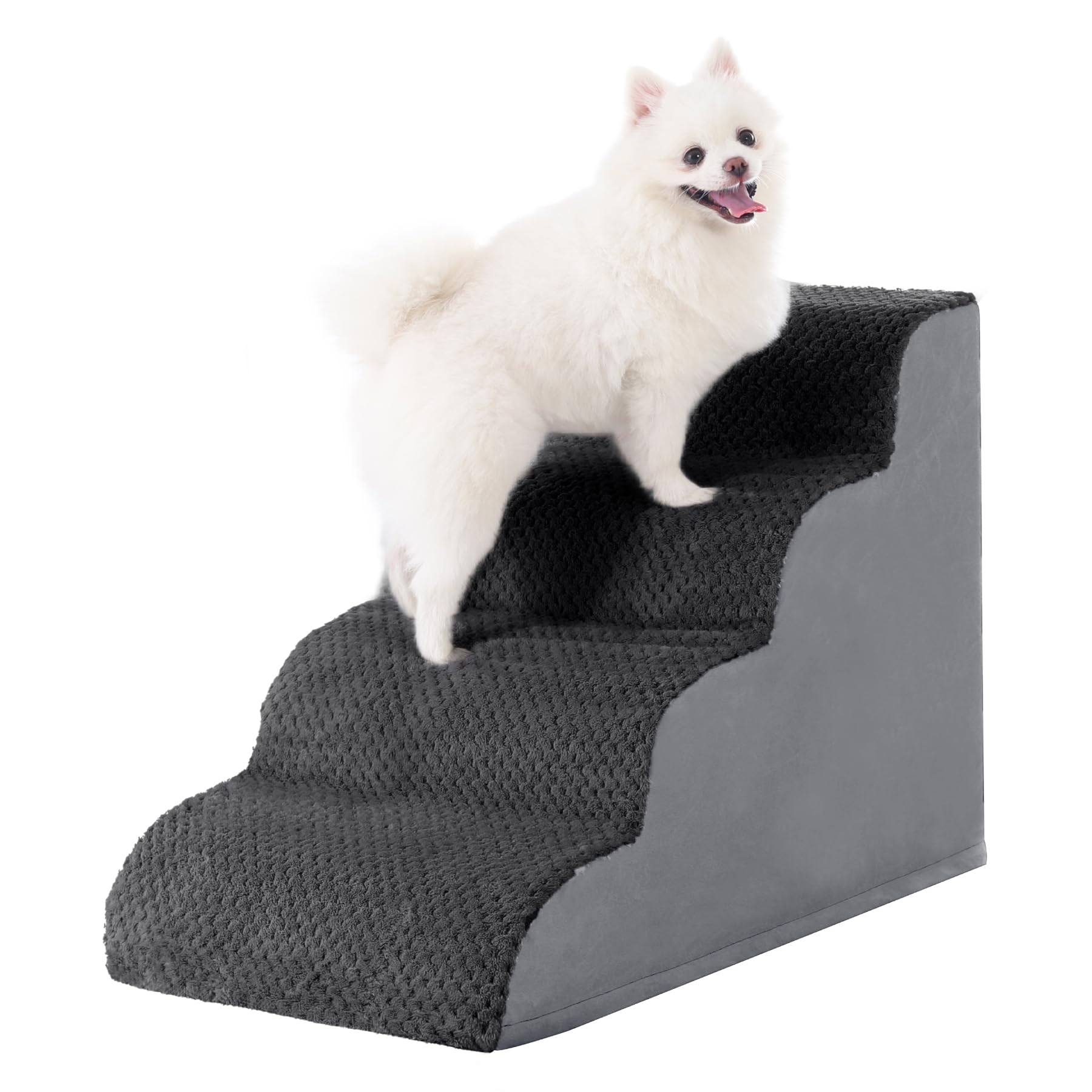 MIHIKK curved 4-step dog stairs for safe bed access and gentle elevation.