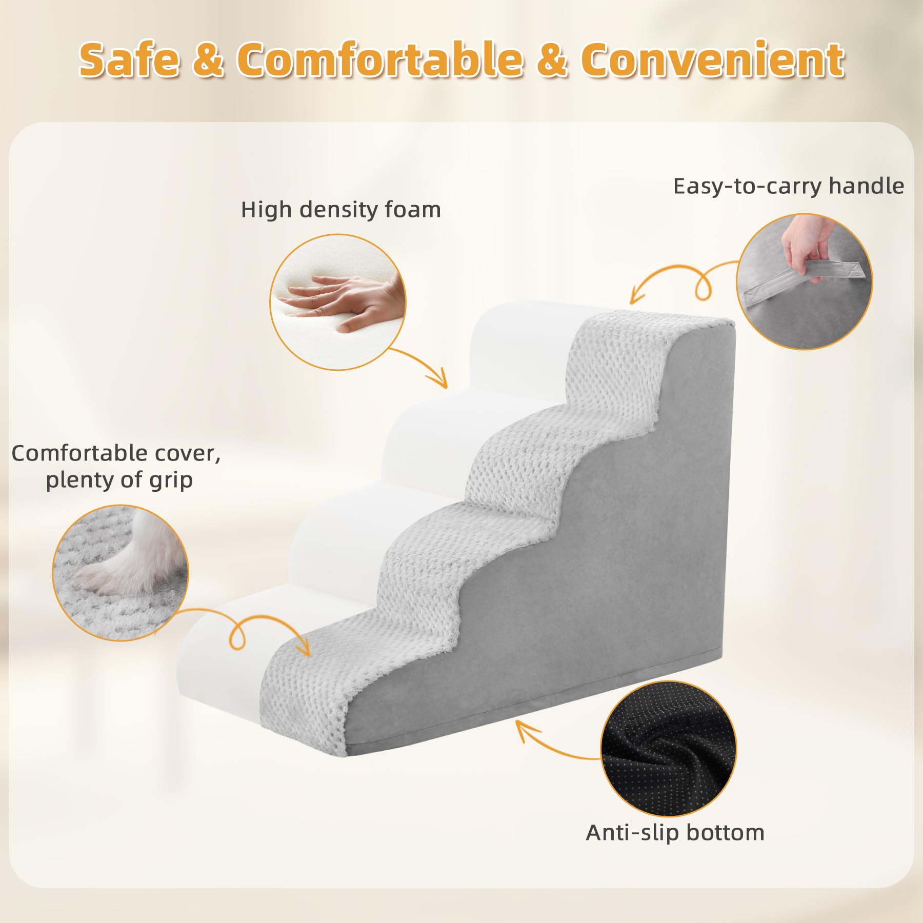 MIHIKK dog stairs bottom-non-slip points add stability on furniture.