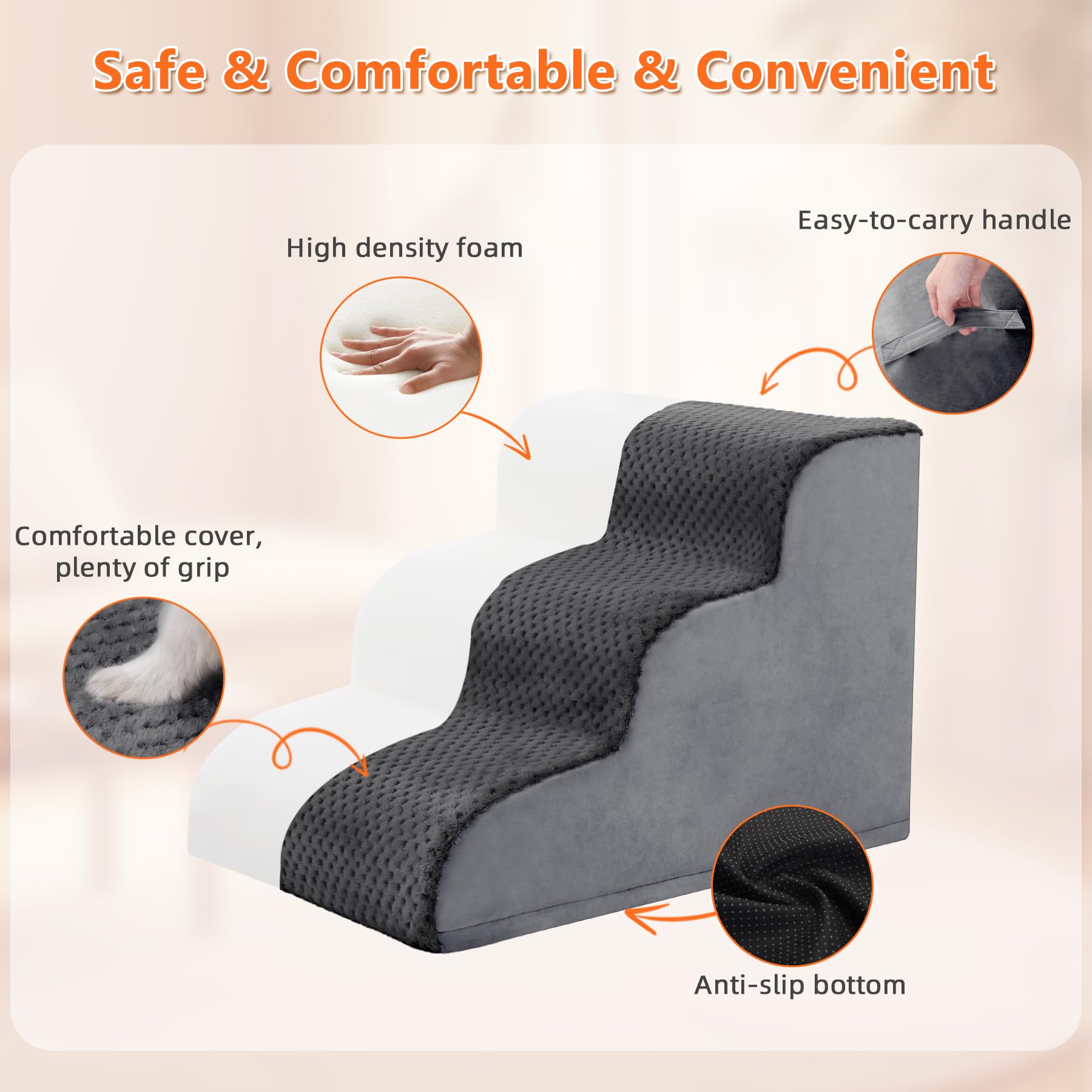 MIHIKK dog stairs durable-foam closeup highlights strength and knee-safe support