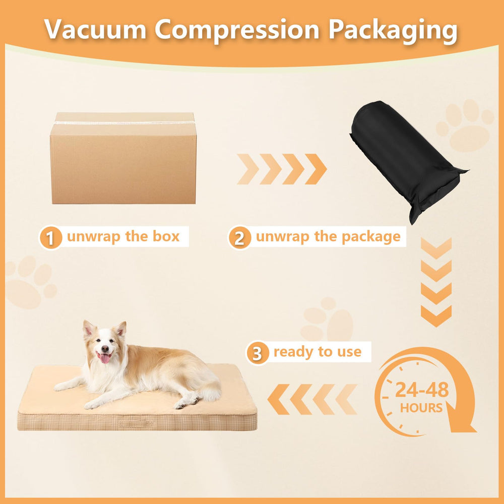 MIHIKK light brown checkered design dog bed suited for crates and living spaces