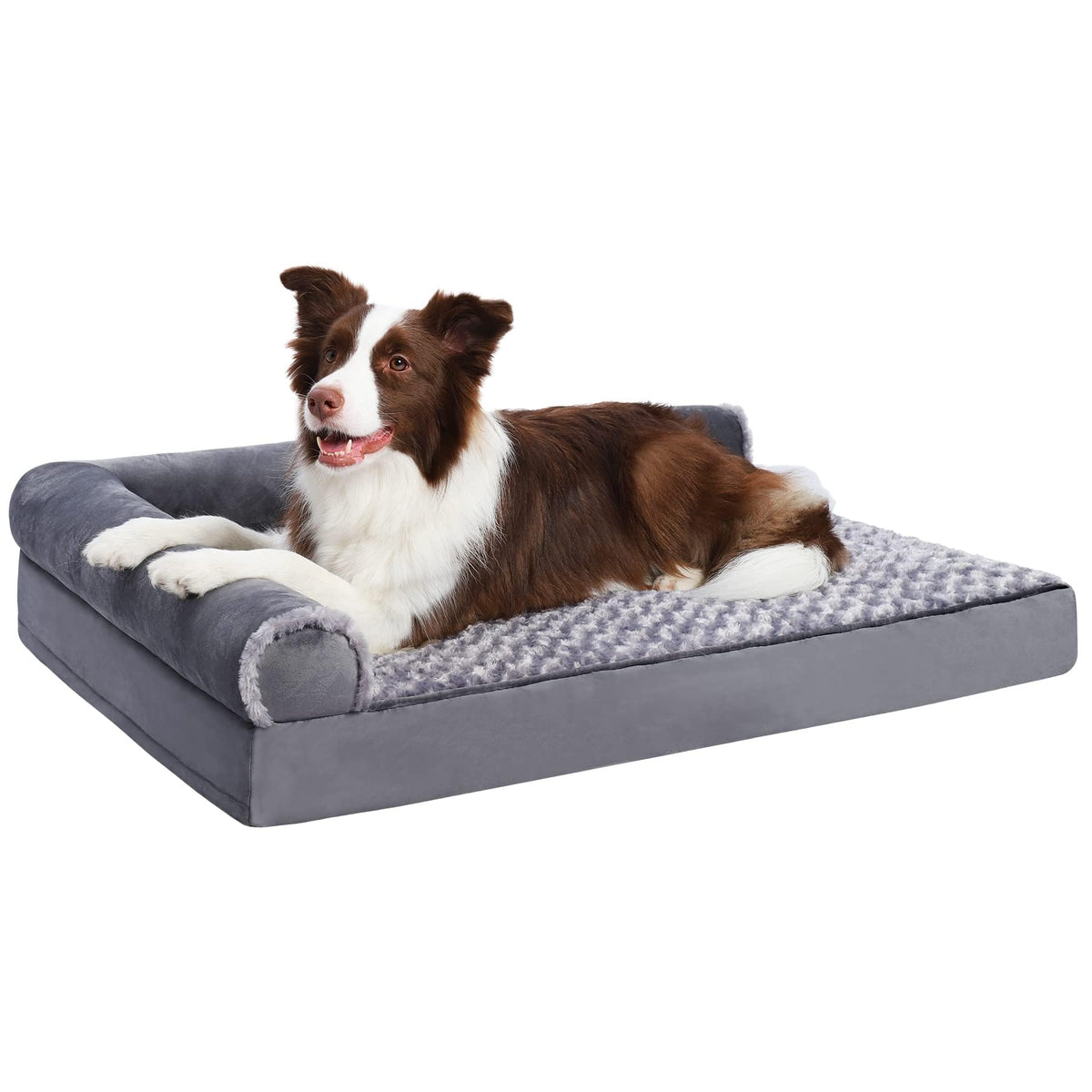 MIHIKK orthopedic dog couch bed with L-shape bolster for joint support and cozy lounging