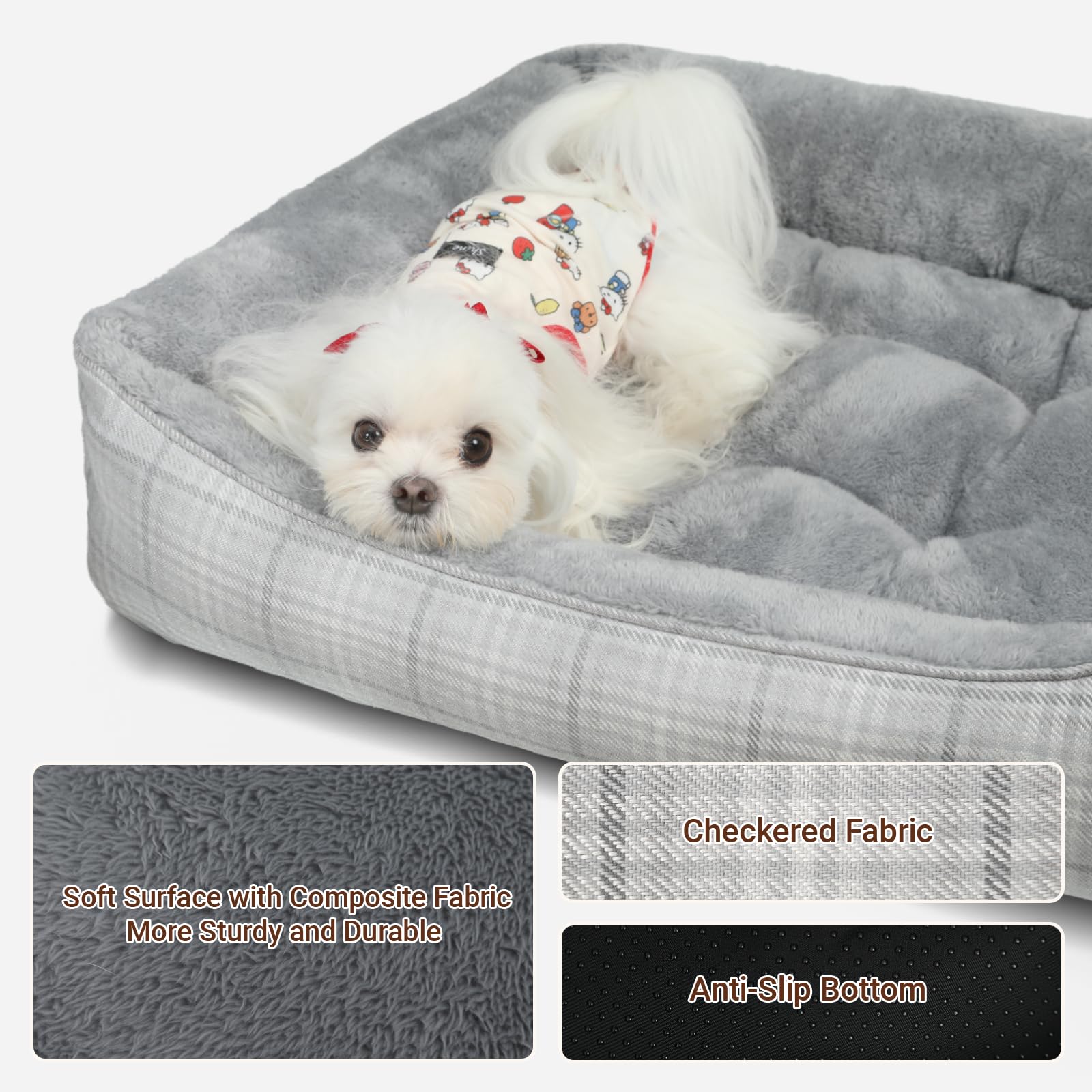 MIHIKK rectangle dog bed soft fabric closeup highlights cozy texture.