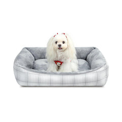 MIHIKK rectangle dog bed front view shows plush sides for comfort.