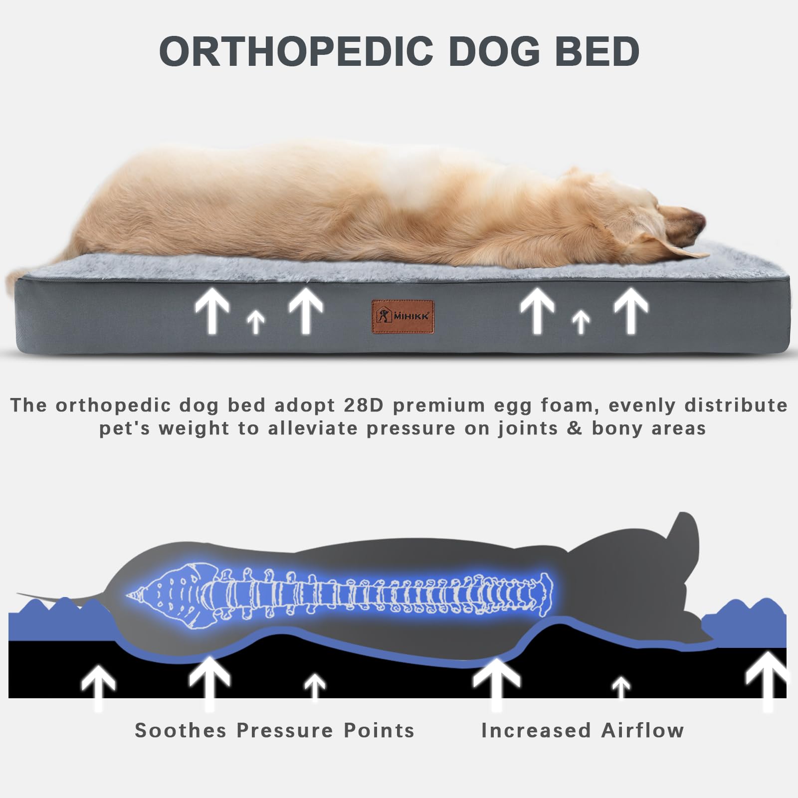 MIHIKK waterproof dog bed plush top close-up highlighting soft 300gsm surface
