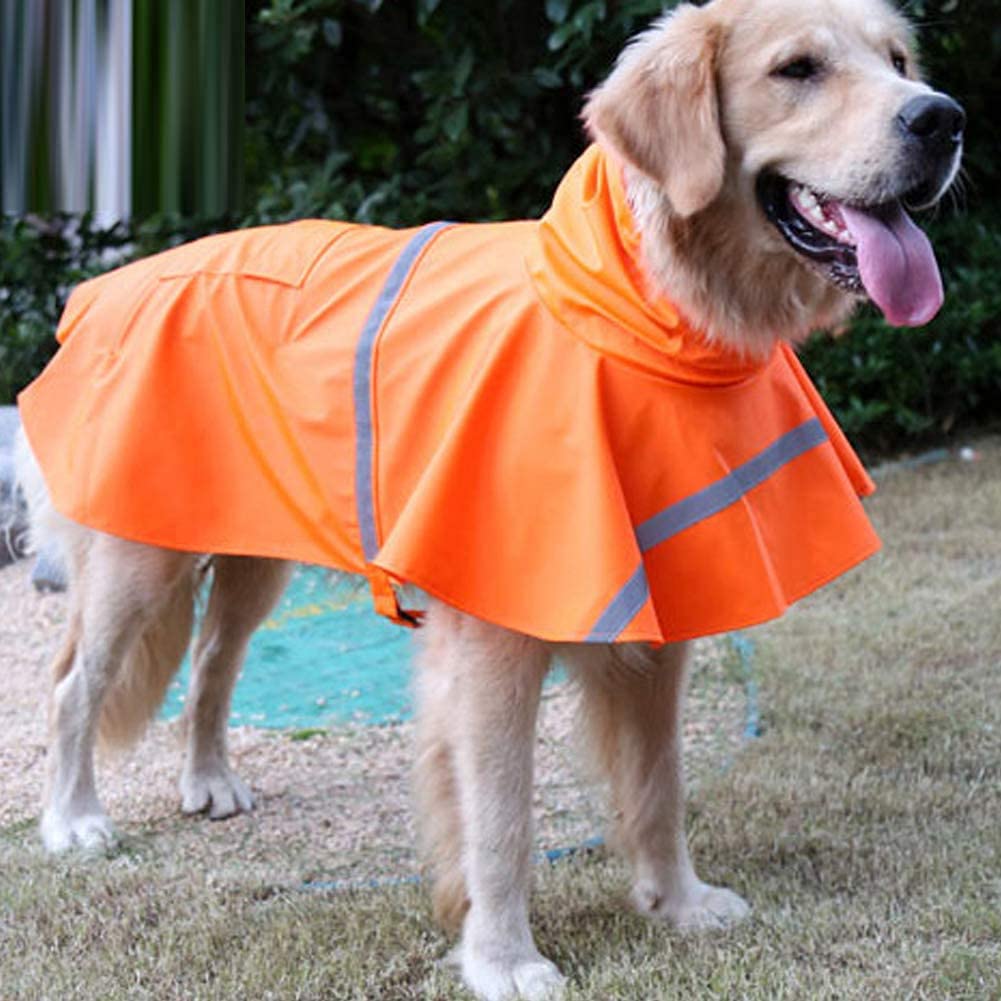 Mikayoo Carledon raincoat orange color visible in wet weather conditions.