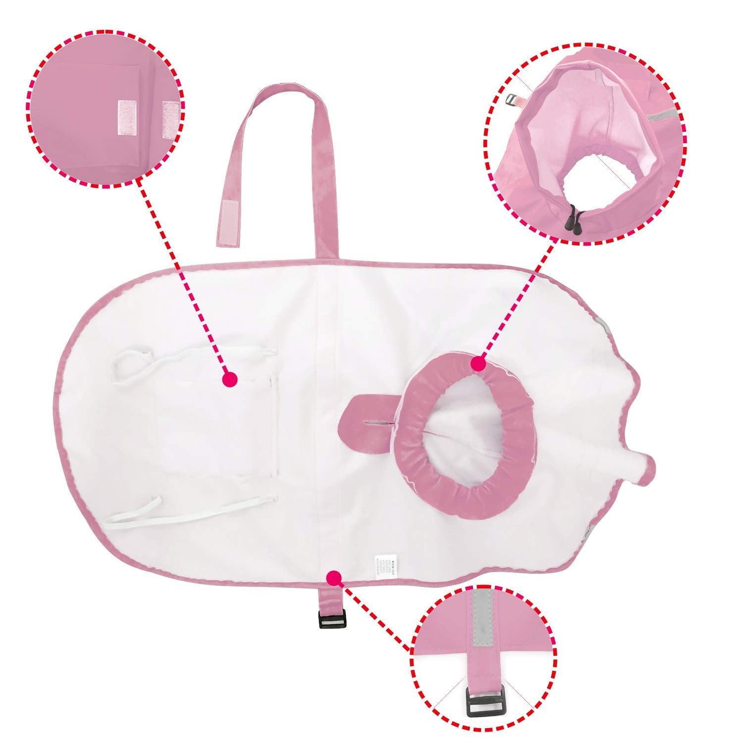 Mikayoo raincoat showing elastic leg straps for secure fit
